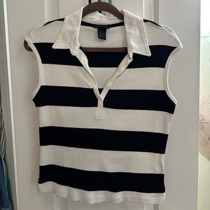 The Limited - Black and White Striped Sleeveless Polo Top